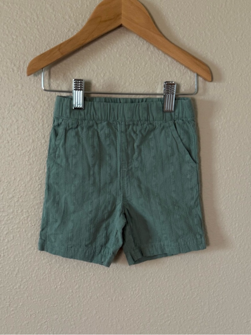 Tahari Sage Green Textured Elastic-Waist Shorts